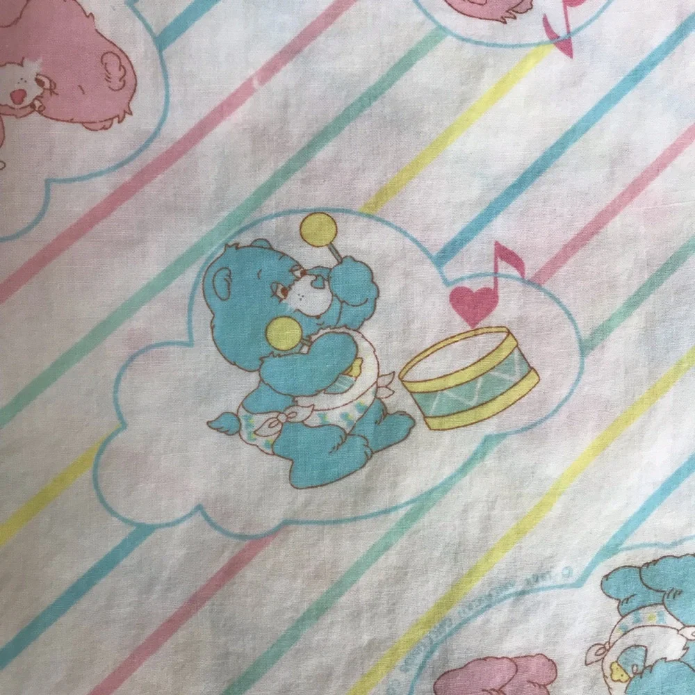 Care Bears Vintage Musical Notes Striped Crib Sheet Made in USA